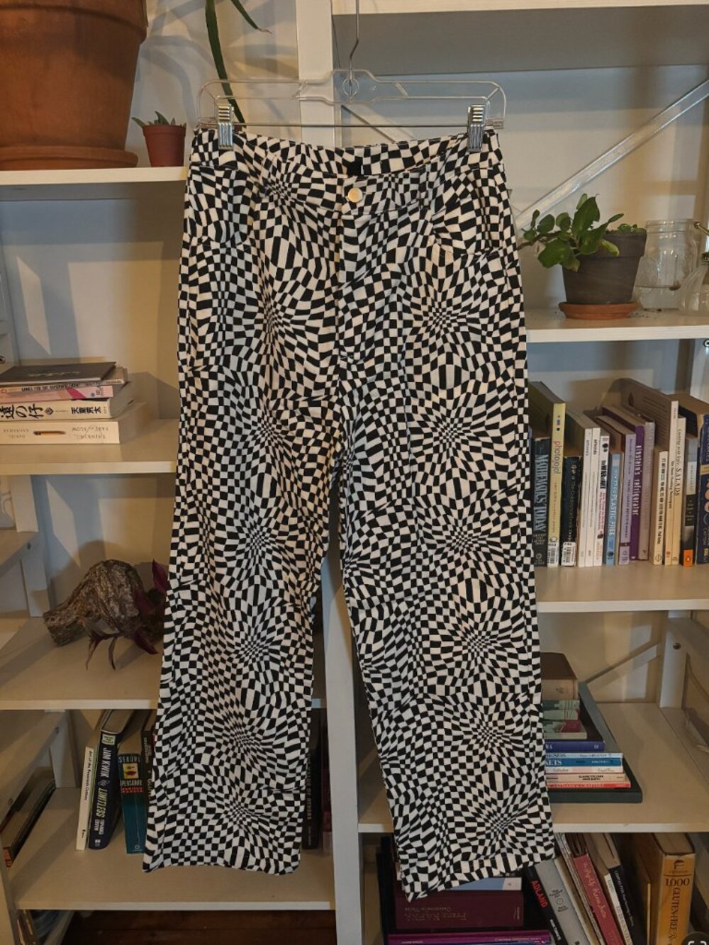 Black and White Optical Print Pants Size US 6 Burning Man